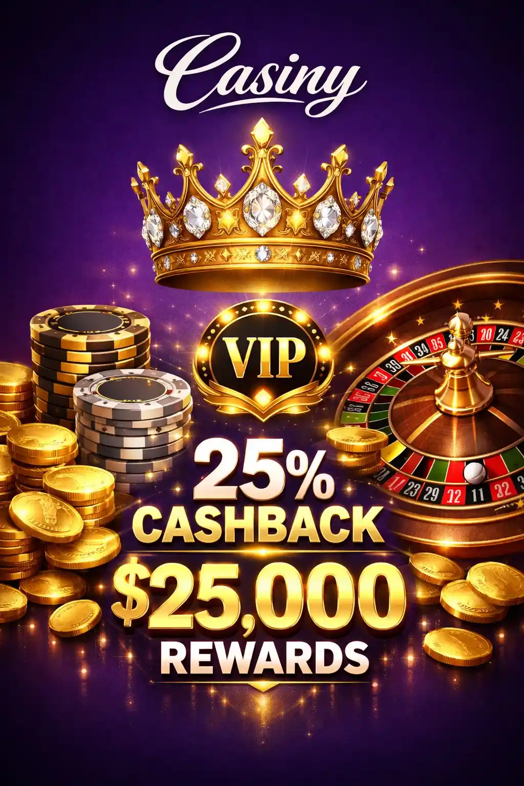 Casiny VIP program 25% cashback and $25,000 rewards