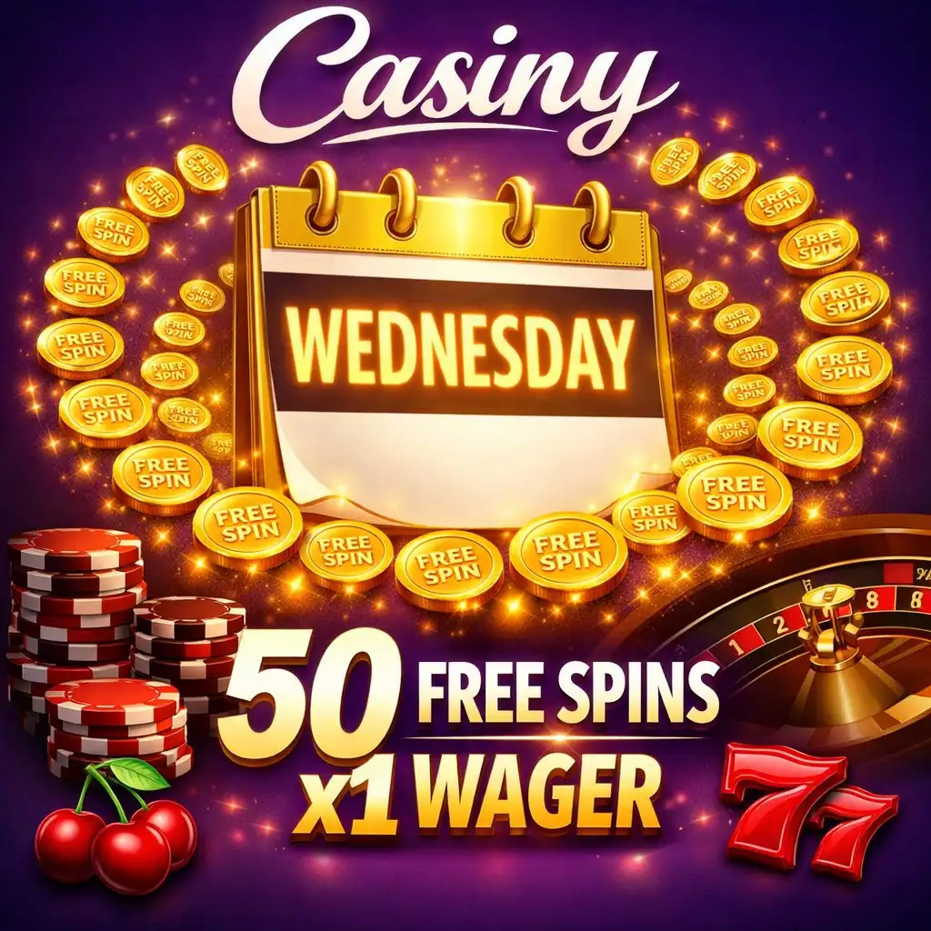 Casiny 50 free spins every Wednesday with x1 wagering
